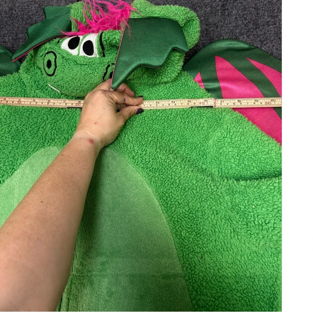 Unbranded Dragon Costume Kids Green Pink Sherpa Fleece Hooded Jumpsuit Wings